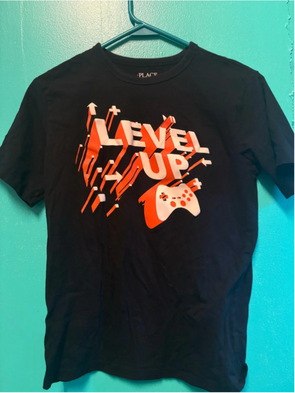 Boys The Children's Place Level Up Graphic Tee Black Orange Size 14
